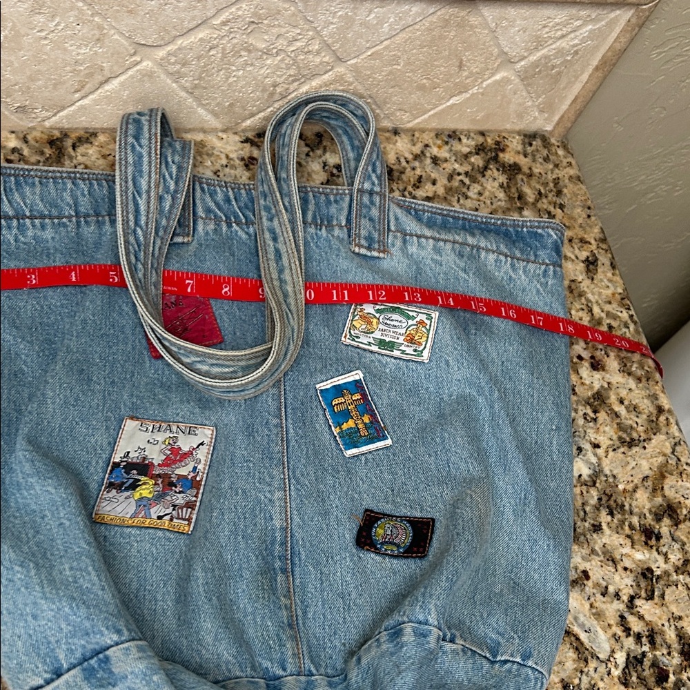 Vintage Hand Crafted Denim Tote with Colorful Patches - Picture 7 of 15